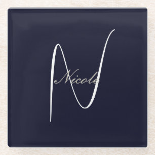 Dessous-de-verre En Verre Monogramme Initial Manuscrit Nom Propre
