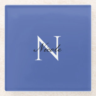 Dessous-de-verre En Verre Monogramme initial manuscrit propre nom bleu