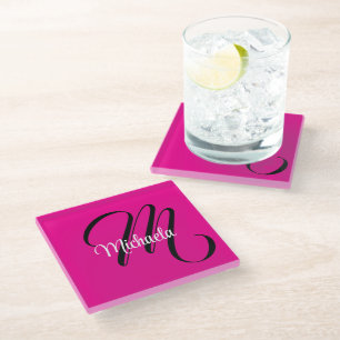 Dessous-de-verre En Verre Monogramme initial minimaliste moderne nom rose ch