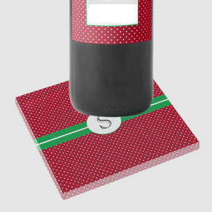 Dessous-de-verre En Verre Monogramme initial, Vert rouge, Pois blancs