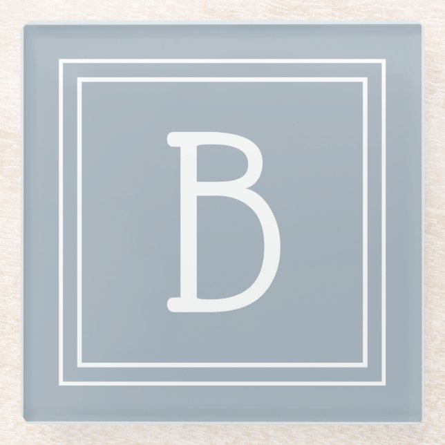 Dessous-de-verre En Verre Monogramme moderne bleu et blanc initial doux (Devant)