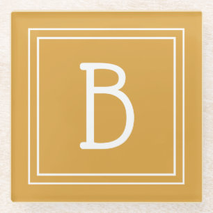 Dessous-de-verre En Verre Monogramme Moderne Doré Jaune et Blanc Initial