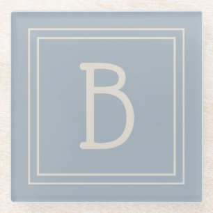 Dessous-de-verre En Verre Monogramme Moderne Douce Bleu et Ivoire Initiale