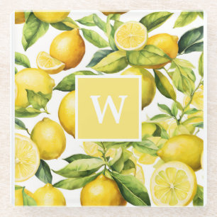 Dessous-de-verre En Verre Monogramme Motif Citrus citron
