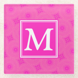 Dessous-de-verre En Verre Monogramme motif rose chaud cercles