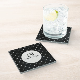 Dessous-de-verre En Verre Monogramme Noir & Blanc à Nœud