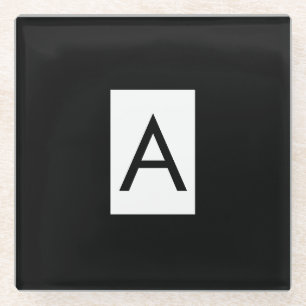 Dessous-de-verre En Verre Monogramme noir blanc Lettre initiale Plaque moder