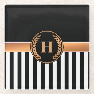 Dessous-de-verre En Verre Monogramme noir et or