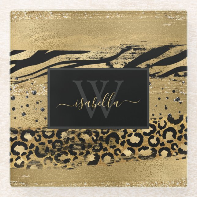 Dessous-de-verre En Verre Monogramme noir or (Devant)