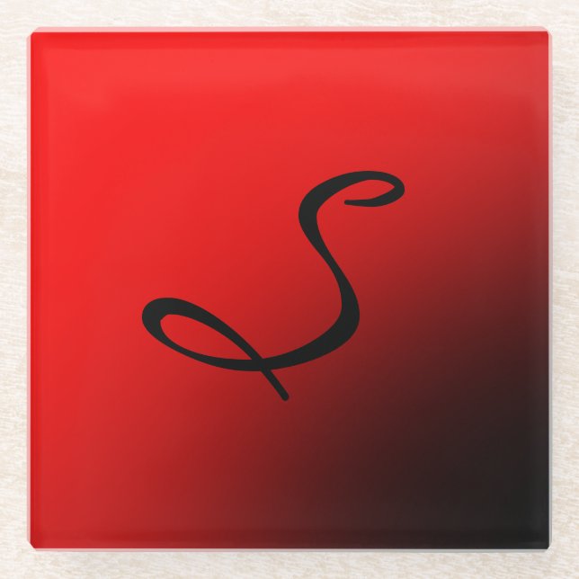 Dessous-de-verre En Verre Monogramme noir rouge élégant professionnel initia (Devant)