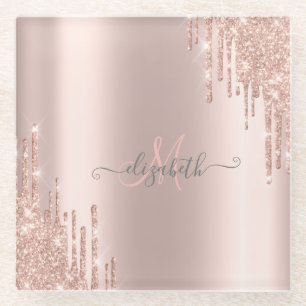 Dessous-de-verre En Verre Monogramme Or Rose avec Gouttes de Paillettes Mode