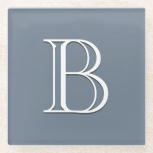 Dessous-de-verre En Verre Monogramme personnalisé initiale moyen bleu et bla