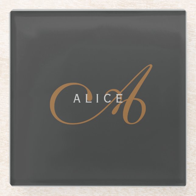 Dessous-de-verre En Verre Monogramme plat tendance Nom initial (Devant)