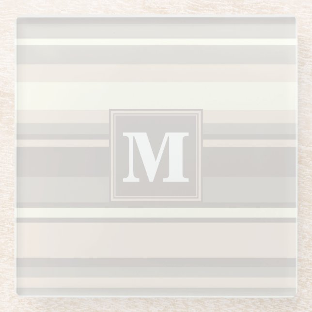 Dessous-de-verre En Verre Monogramme rayures beiges (Devant)