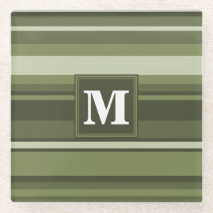 Dessous-de-verre En Verre Monogramme rayures vert olive