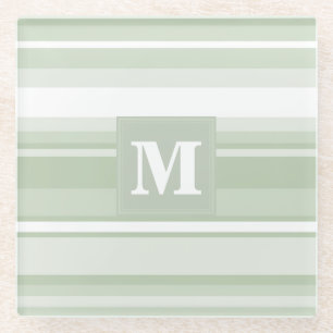 Dessous-de-verre En Verre Monogramme rayures vert pâle