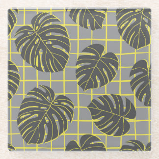 Dessous-de-verre En Verre Monstera Feuilles : Jaune-Gris moderne Abstrait