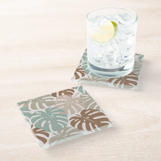 Dessous-de-verre En Verre Monstera moderne hawaï boho (Incliné)