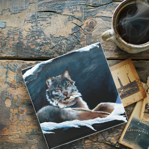 Dessous-de-verre En Verre Mont Lynx d'hiver