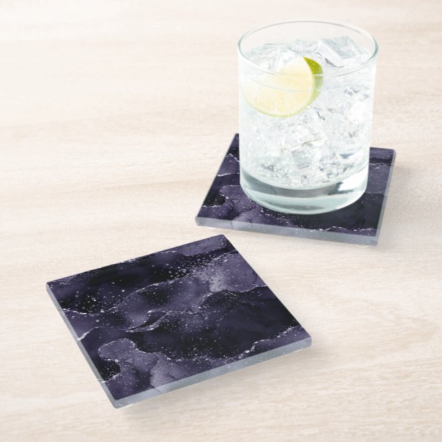 Dessous-de-verre En Verre Moody Agate | Midnight Indigo Deep Purple Glam (Incliné)