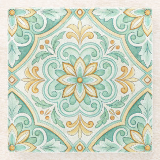 Dessous-de-verre En Verre Moroccan Tile Geometric Floral Pattern