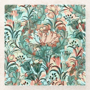Dessous-de-verre En Verre Morris Inspiré Tulipes, Peonies, Acanthus Green