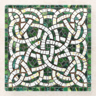 Dessous-de-verre En Verre Mosaïque de pierre céleste verte et blanche