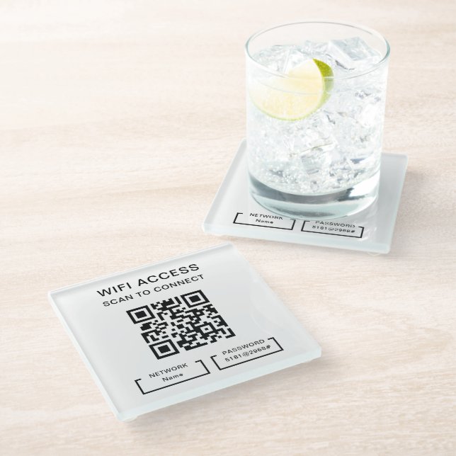 Dessous-de-verre En Verre Mot de passe Wifi de l'hôtel Code QR personnalisé (Incliné)