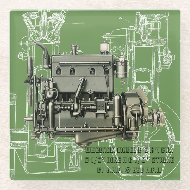 Dessous-de-verre En Verre Moteur Wisconsin Milwaukee Wisconsin Moteur à gaz  (Devant)