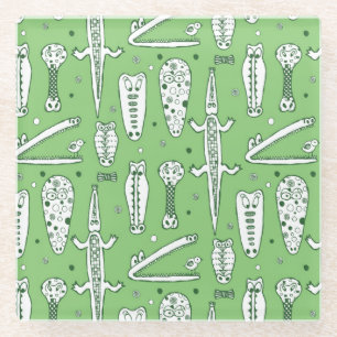 Dessous-de-verre En Verre Motif 2 de crocodile de croquis