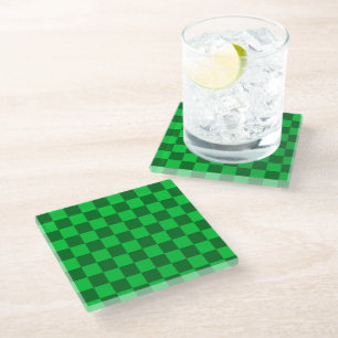Dessous-de-verre En Verre Motif à carreaux bicolore vert
