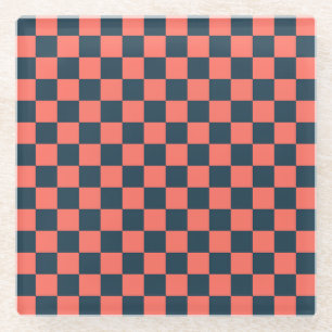 Dessous-de-verre En Verre Motif à carreaux corail et marine