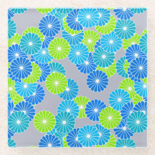 Dessous-de-verre En Verre Motif à fleurs Art Déco - bleu et vert citron
