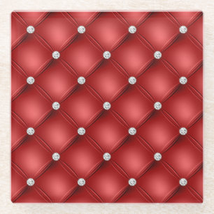 Dessous-de-verre En Verre Motif à losanges capitonné rouge de luxe