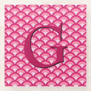 Dessous-de-verre En Verre Motif à vagues Art Déco - fuchsia et corail