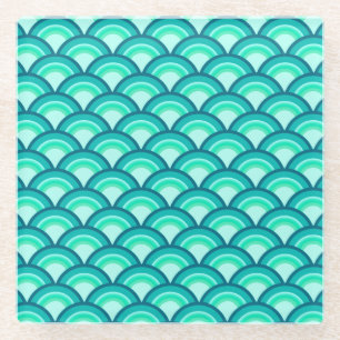 Dessous-de-verre En Verre Motif à vagues Art déco - tons turquoise