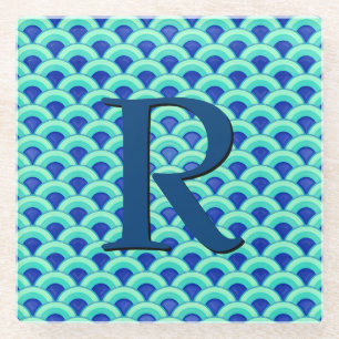 Dessous-de-verre En Verre Motif à vagues Art déco - turquoise et cobalt