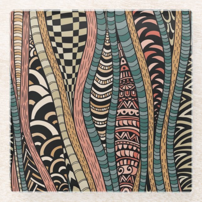 Dessous-de-verre En Verre Motif abstrait dans le style ethnique (Devant)