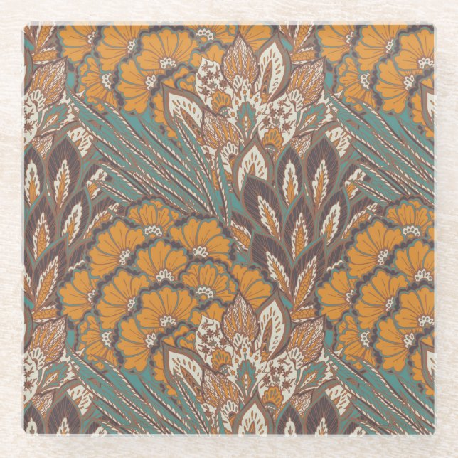 Dessous-de-verre En Verre Motif abstrait de plume de paon (Devant)