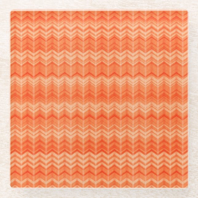 Dessous-de-verre En Verre Motif abstrait de textile de zigzag de rouge (Devant)