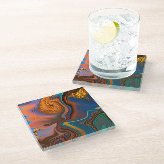 Dessous-de-verre En Verre motif abstrait marbré