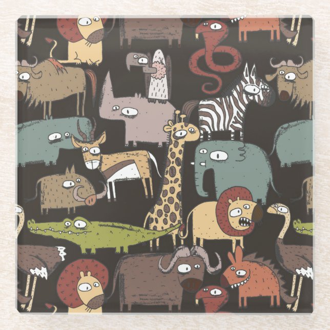 Dessous-de-verre En Verre Motif africain d'animaux (Devant)