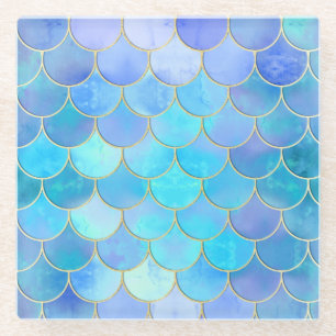 Dessous-de-verre En Verre Motif Aqua Pearlescent & Gold Mermaid