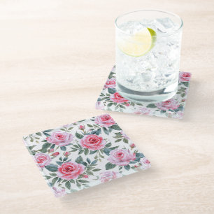 Dessous-de-verre En Verre Motif aquarelle cottagecore floral rose rose