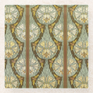Dessous-de-verre En Verre Motif Art Nouveau de lys et d'insectes de couleur 