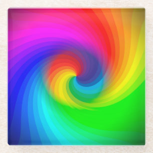 Dessous-de-verre En Verre Motif artistique de tourbillon arc-en-ciel tie-dye