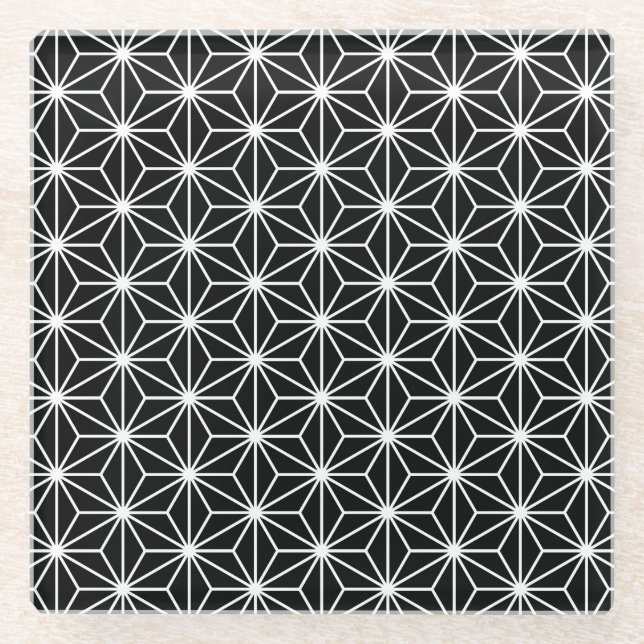 Dessous-de-verre En Verre Motif Asanoha Noir et blanc (Devant)