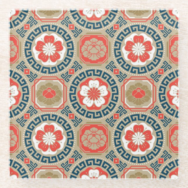 Dessous-de-verre En Verre Motif asiatique : Design géométrique élégant (Devant)