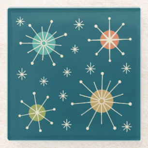 Dessous-de-verre En Verre Motif Atomique en Étoile Éclatée de Style Mid Cent