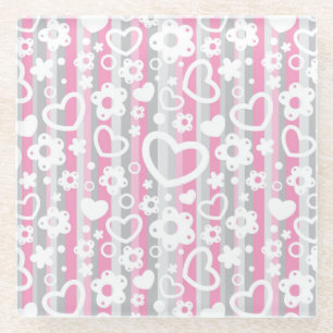 Dessous-de-verre En Verre Motif avec des coeurs et des fleurs